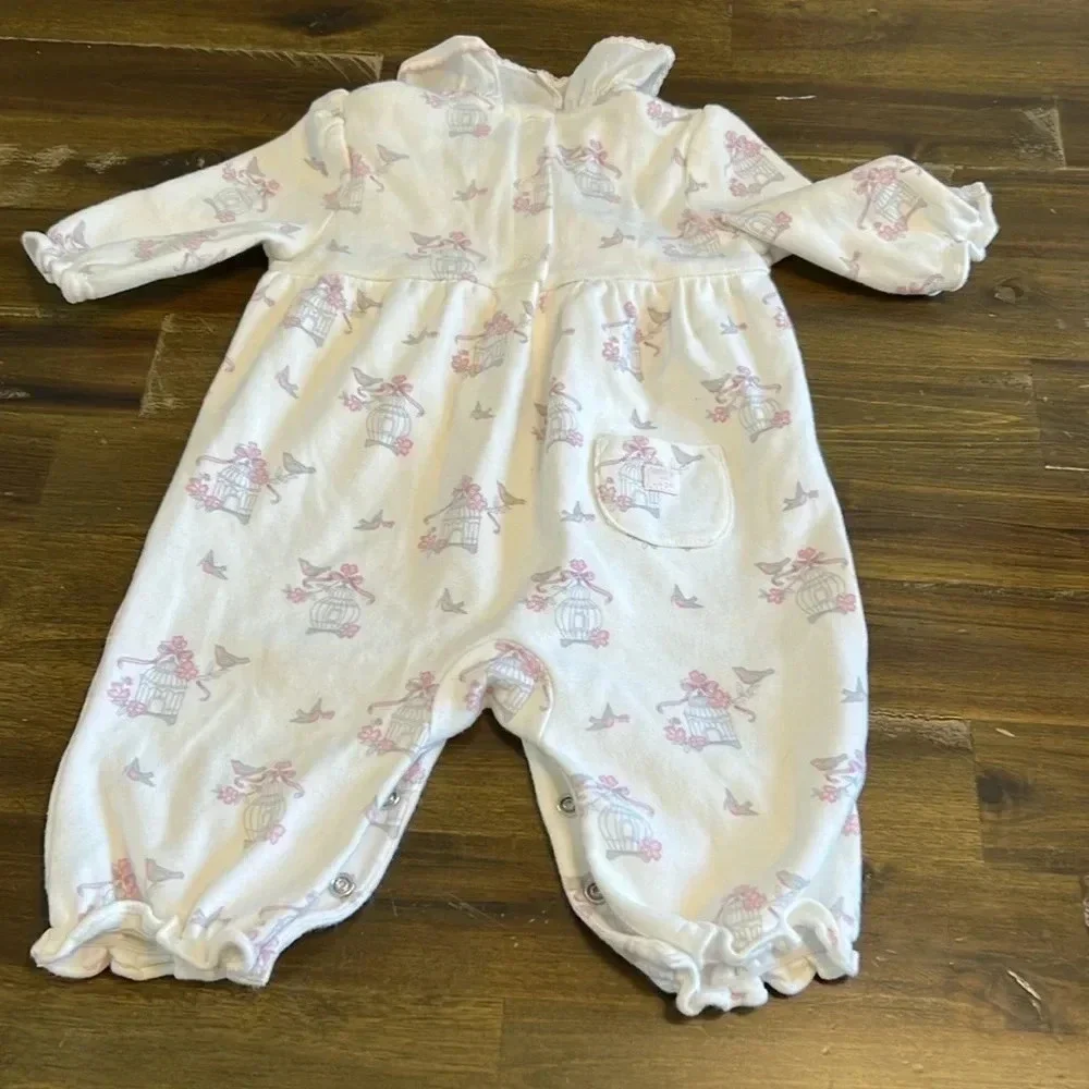 Janie and Jack Jumpsuit Bird Cage Cottagecore Ruffle Baby 0-3 months Pink